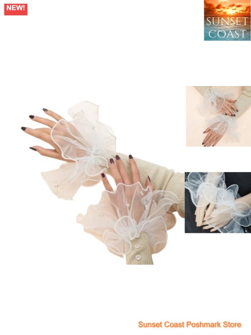 Pearl Lace Mesh Hand Sleeves Cuffs Elastic Bracelet Party Bride Wedding Gloves